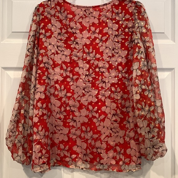 Traffic People 100% polyester Red Floral Blouse, L - Picture 7 of 16